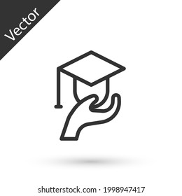 Grey line Education grant icon isolated on white background. Tuition fee, financial education, budget fund, scholarship program, graduation hat.  Vector
