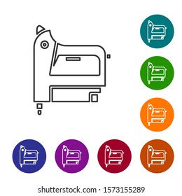 Grey line Electric construction stapler icon isolated on white background. Working tool. Set icons in color circle buttons. Vector Illustration