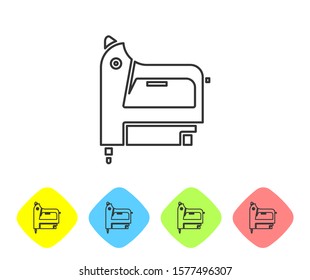 Grey line Electric construction stapler icon isolated on white background. Working tool. Set icons in color rhombus buttons. Vector Illustration