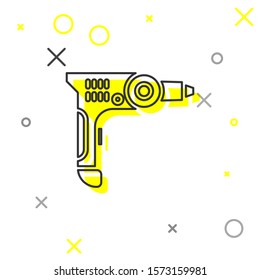 Grey line Electric drill machine icon isolated on white background. Repair tool.  Vector Illustration