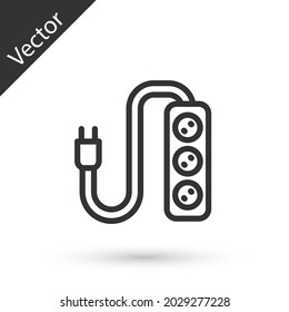 Grey line Electric extension cord icon isolated on white background. Power plug socket.  Vector