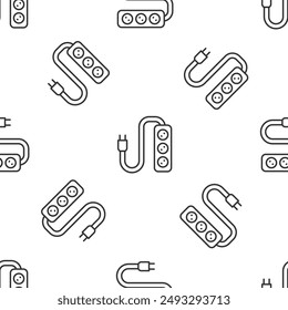 Grey line Electric extension cord icon isolated seamless pattern on white background. Power plug socket.  Vector