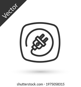 Grey line Electric plug icon isolated on white background. Concept of connection and disconnection of the electricity.  Vector