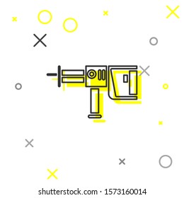Grey line Electric rotary hammer drill machine icon isolated on white background. Working tool for construction, finishing, repair work.  Vector Illustration
