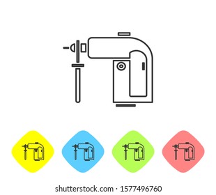 Grey line Electric rotary hammer drill machine icon isolated on white background. Working tool for construction, finishing, repair work. Set icons in color rhombus buttons. Vector Illustration