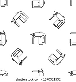 Grey line Electric rotary hammer drill machine icon isolated seamless pattern on white background. Working tool for construction, finishing, repair work.  Vector Illustration