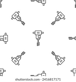 Grey line Electrical hand concrete mixer icon isolated seamless pattern on white background. Handheld electric cement mixer.  Vector