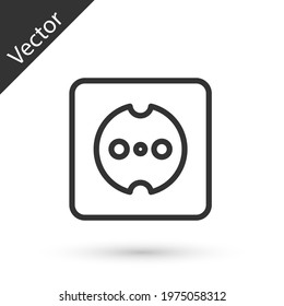 Grey line Electrical outlet icon isolated on white background. Power socket. Rosette symbol.  Vector