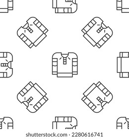 Grey line Embroidered shirt icon isolated seamless pattern on white background. National ukrainian clothing.  Vector