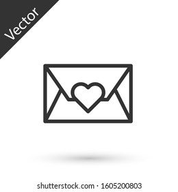 Grey line Envelope with Valentine heart icon isolated on white background. Message love. Letter love and romance.  Vector Illustration