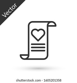 Grey line Envelope with Valentine heart icon isolated on white background. Message love. Letter love and romance.  Vector Illustration