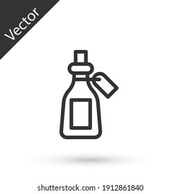 Grey line Essential oil bottle icon isolated on white background. Organic aromatherapy essence. Skin care serum glass drop package. Vector.