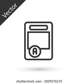 Grey line Exam sheet with A plus grade icon isolated on white background. Test paper, exam, or survey concept. School test or exam.  Vector