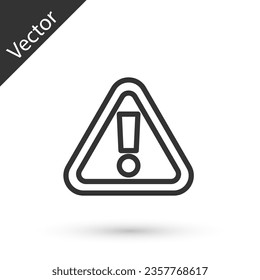 Grey line Exclamation mark in triangle icon isolated on white background. Hazard warning sign, careful, attention, danger warning sign.  Vector