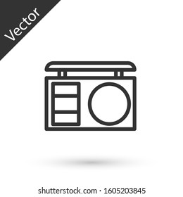 Grey line Eye shadow palette with brush icon isolated on white background.  Vector Illustration