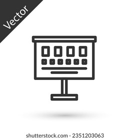 Grey line Eye test chart icon isolated on white background. Poster for vision testing in ophthalmic study. Snellen chart.  Vector Illustration