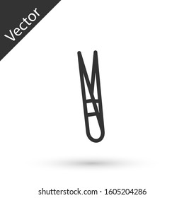 Grey line Eyebrow tweezers icon isolated on white background. Cosmetic tweezers for ingrown hair.  Vector Illustration
