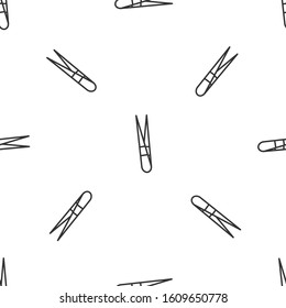 Grey line Eyebrow tweezers icon isolated seamless pattern on white background. Cosmetic tweezers for ingrown hair.  Vector Illustration