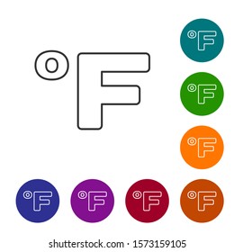 Grey line Fahrenheit icon isolated on white background. Set icons in color circle buttons. Vector Illustration