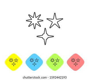 Grey line Falling star icon isolated on white background. Meteoroid, meteorite, comet, asteroid, star icon. Set icons in color rhombus buttons. Vector Illustration