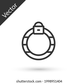 Grey line Fantasy magic stone ring with gem icon isolated on white background.  Vector