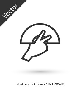 Grey line Female hand with open fan flamenco accessory icon isolated on white background. Vector.