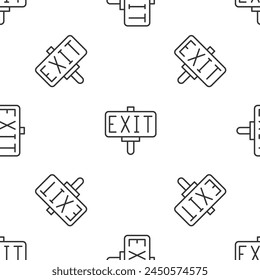 Grey line Fire exit icon isolated seamless pattern on white background. Fire emergency icon.  Vector