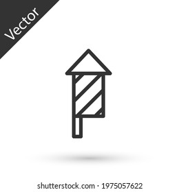 Grey line Firework rocket icon isolated on white background. Concept of fun party. Explosive pyrotechnic symbol.  Vector