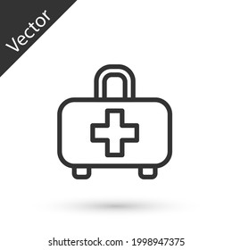 Grey line First aid kit icon isolated on white background. Medical box with cross. Medical equipment for emergency. Healthcare concept.  Vector