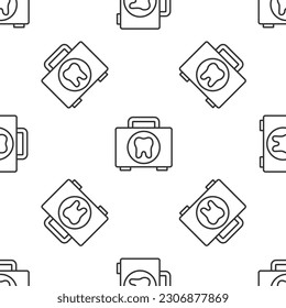 Grey line First aid kit icon isolated seamless pattern on white background. Medical box with cross. Medical equipment for emergency. Healthcare concept.  Vector