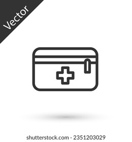 Grey line First aid kit icon isolated on white background. Medical box with cross. Medical equipment for emergency. Healthcare concept.  Vector Illustration
