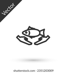 Grey line Fish care icon isolated on white background.  Vector Illustration