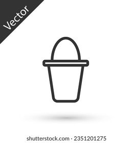 Grey line Fishing bucket icon isolated on white background. Fish in a bucket.  Vector