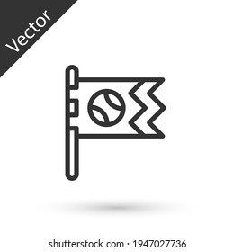 Graue Flagge mit Baseballball-Symbol einzeln auf weißem Hintergrund. Vektorgrafik