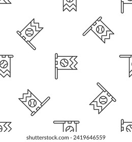 Grey line Flag with baseball ball icon isolated seamless pattern on white background.  Vector