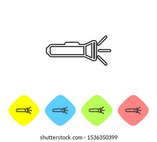 Grey line Flashlight icon isolated on white background. Set icons in color rhombus buttons. Vector Illustration