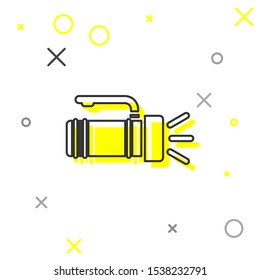Grey line Flashlight icon isolated on white background. Tourist flashlight handle.  Vector Illustration