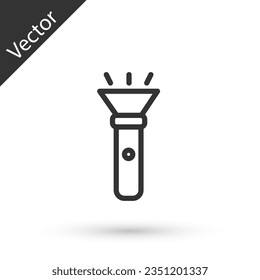 Grey line Flashlight icon isolated on white background.  Vector