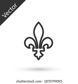 Grey line Fleur De Lys icon isolated on white background. Vector.