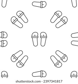 Icono de "Flip flops" de línea gris aislado de un patrón sin fisuras sobre fondo blanco. Señales de las zapatillas de playa.  Vector