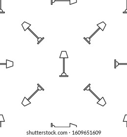 Grey line Floor lamp icon isolated seamless pattern on white background.  Vector Illustration
