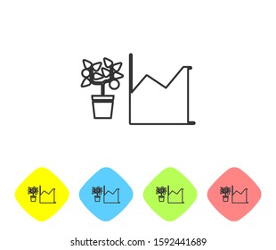 Grey line Flower statistics icon isolated on white background. Set icons in color rhombus buttons. Vector Illustration