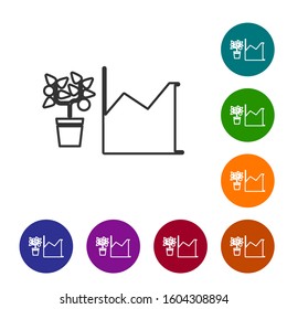 Grey line Flower statistics icon isolated on white background. Set icons in color circle buttons. Vector Illustration