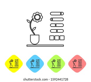 Grey line Flower status icon isolated on white background. Set icons in color rhombus buttons. Vector Illustration