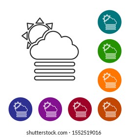 Grey line Fog and cloud with sun icon isolated on white background. Set icons in color circle buttons. Vector Illustration