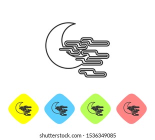 Grey line Fog and moon icon isolated on white background. Set icons in color rhombus buttons. Vector Illustration