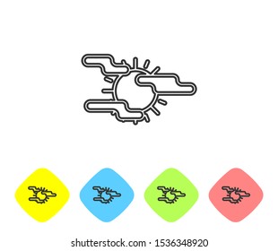 Grey line Fog and sun icon isolated on white background. Set icons in color rhombus buttons. Vector Illustration