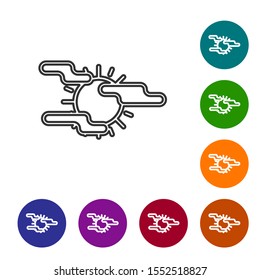 Grey line Fog and sun icon isolated on white background. Set icons in color circle buttons. Vector Illustration