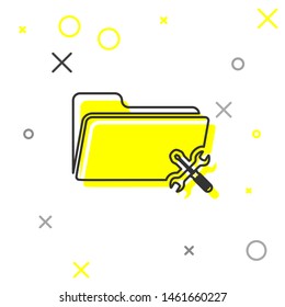 Grey line Folder with screwdriver and wrench icon isolated on white background. Adjusting, service, setting, maintenance, repair, fixing.  Vector Illustration