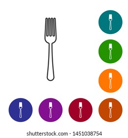 Grey line Fork icon isolated on white background. Cutlery symbol. Set icon in color circle buttons. Vector Illustration